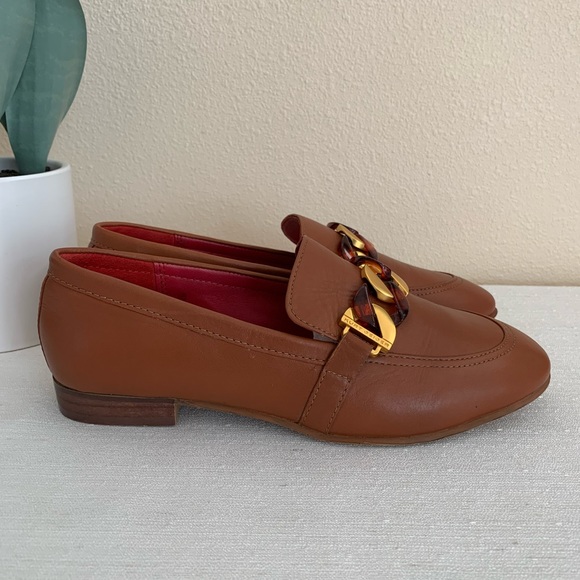 New Kurt Geiger London Kiara Camel Leather Gold Chain Loafers Woman’s EU38 US7 - Picture 6 of 11